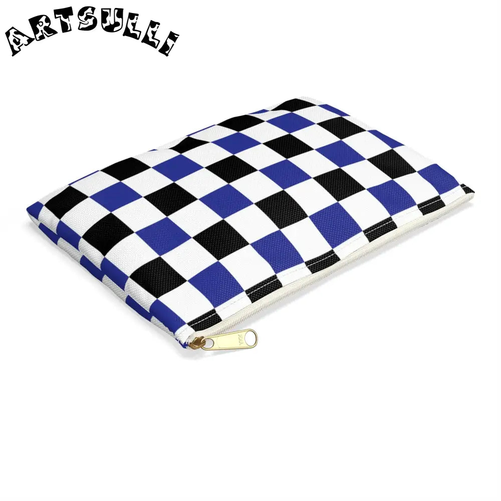 JAKKOUTTHEBXX Checkerboard Blue White and Black Accessory Pouch