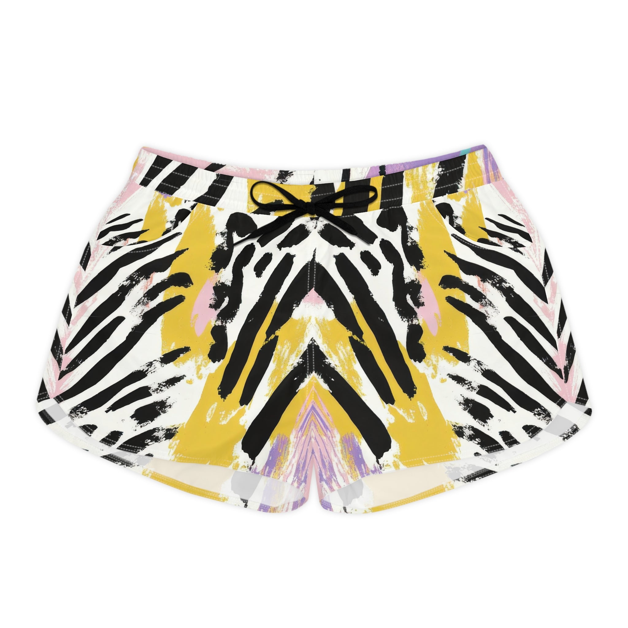 Wild Zebra Stripes x Paint Brush Strokes Multi-Color Women's Casual Shorts (AOP), Artsulli - Art is Long, Life is Short, All Over Prints, Size, S, Color, Black drawstring, , , 17628284443979933374
