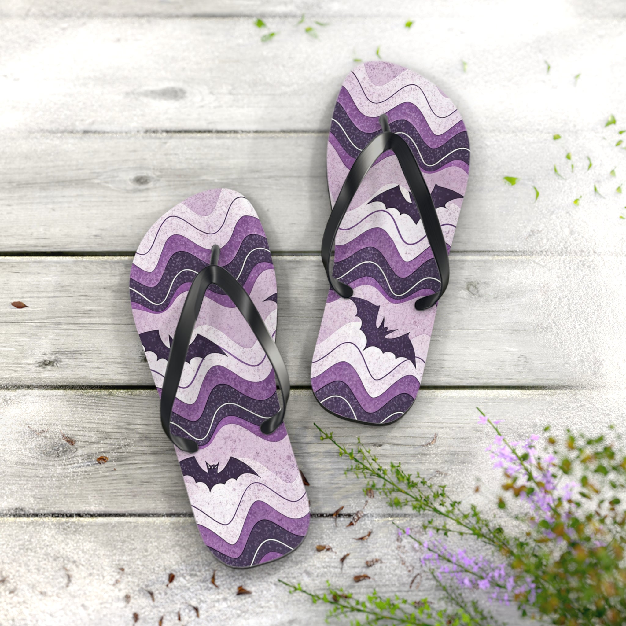 Bat Wave Flip Flops, Artsulli - Art is Long, Life is Short, Shoes, , , , , , , 