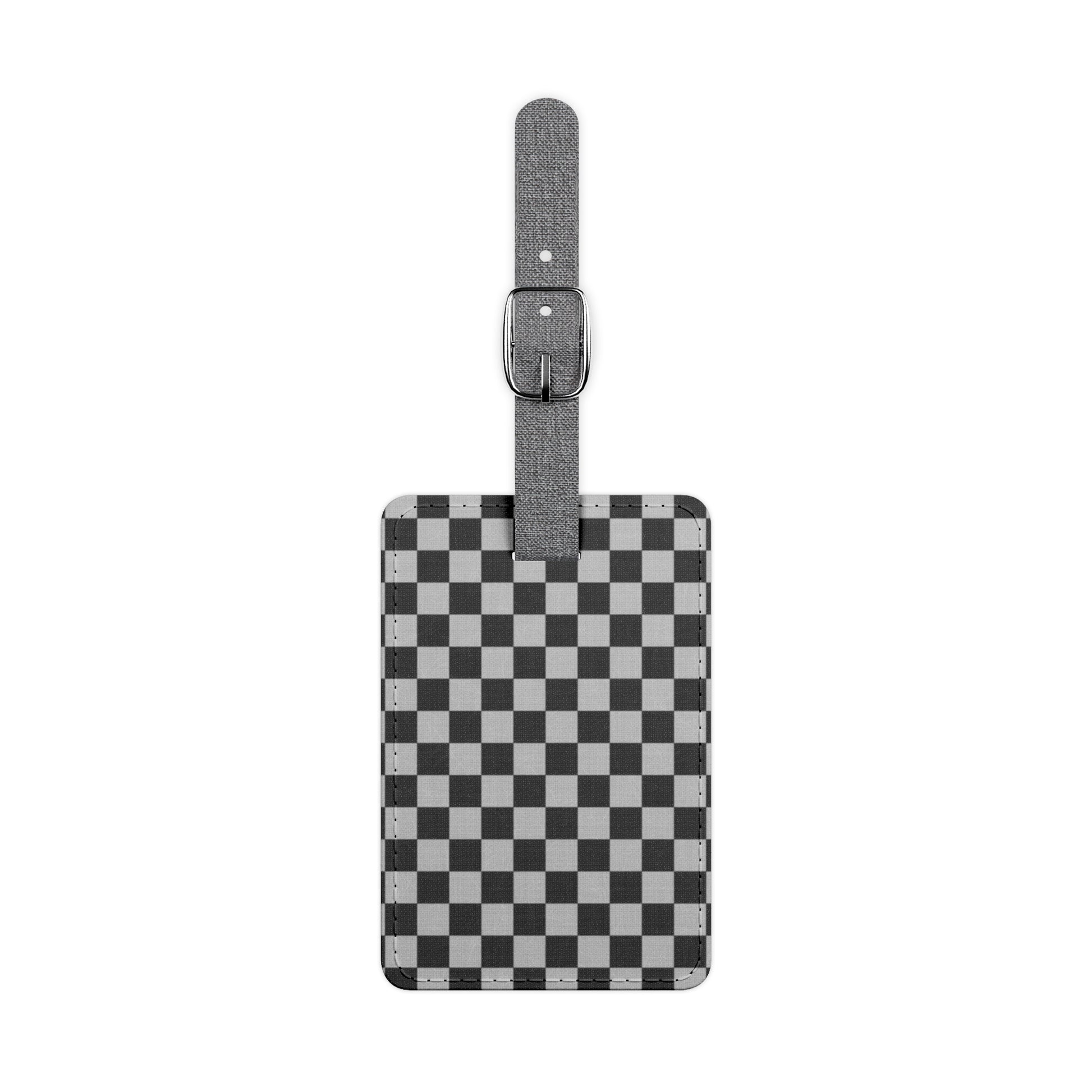 Checkerboard Dada Black and Light Gray Saffiano Polyester Luggage Tag, Rectangle, Artsulli - Art is Long, Life is Short, Accessories, Size, One size, Shape, Rectangle, , , 11889804970048710707