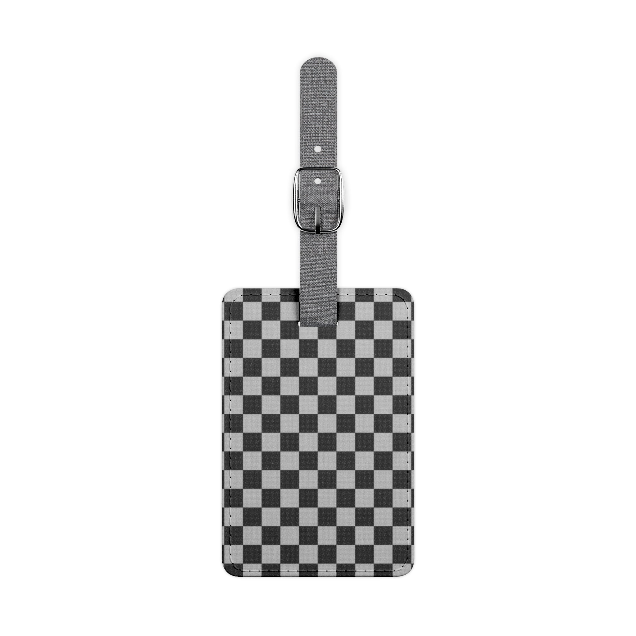 Checkerboard Dada Black and Light Gray Saffiano Polyester Luggage Tag, Rectangle, Artsulli - Art is Long, Life is Short, Accessories, Size, One size, Shape, Rectangle, , , 11889804970048710707