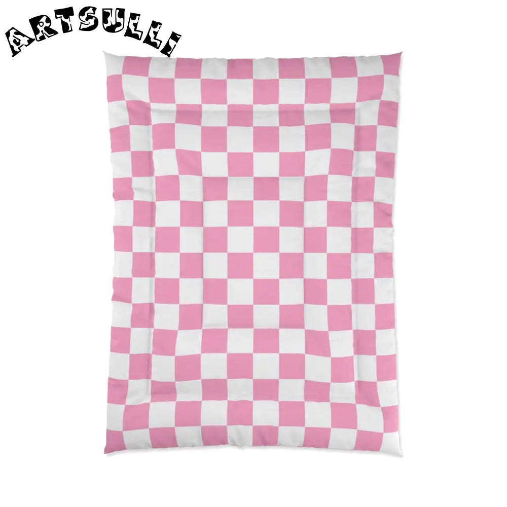JAKKOUTTHEBXX Checkerboard Hot Pink and White Comforter