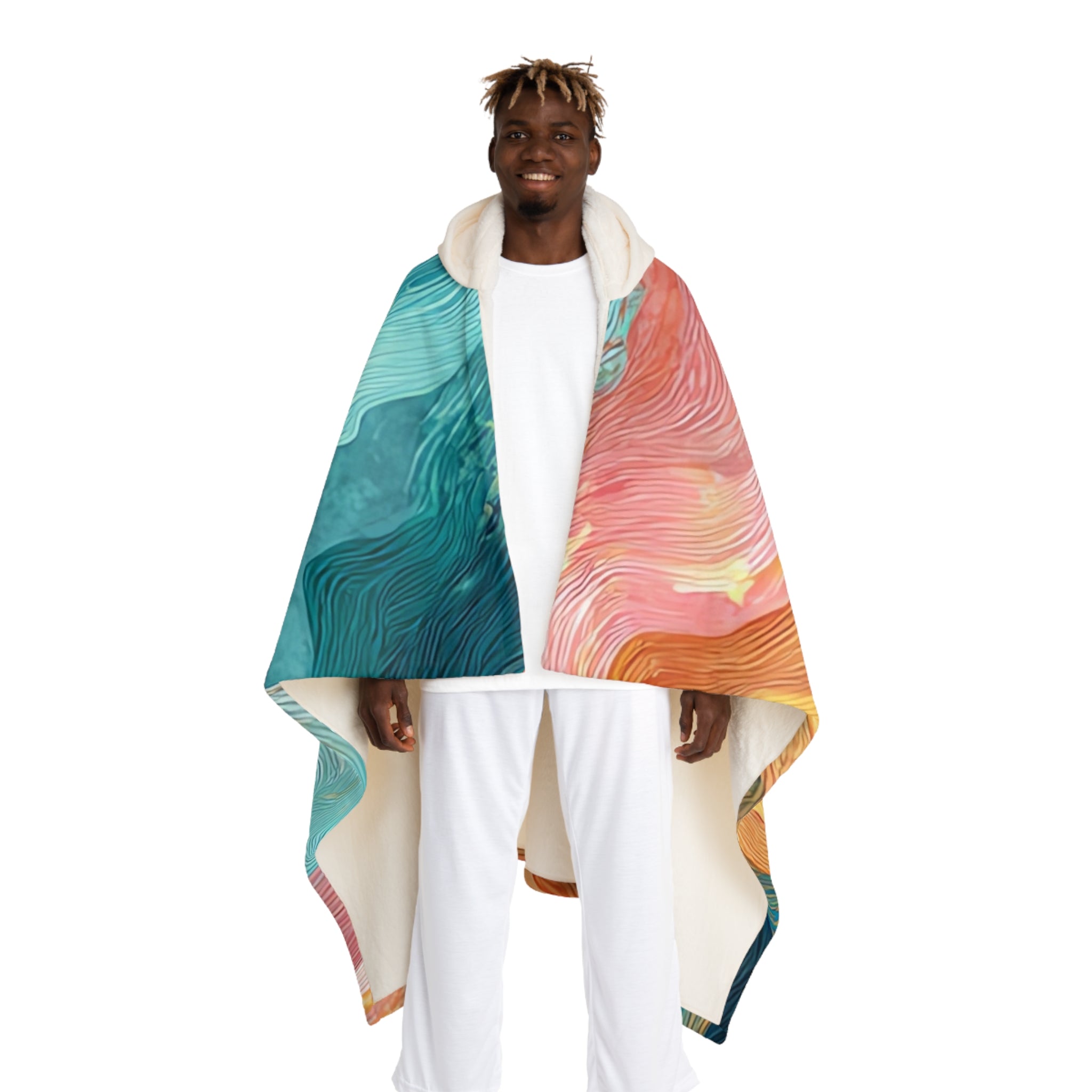 Liquid Marble Spill Hooded Sherpa Fleece Blanket, Artsulli - Art is Long, Life is Short, All Over Prints, Size, One size, Color, Cream, , , 53288069189058167520