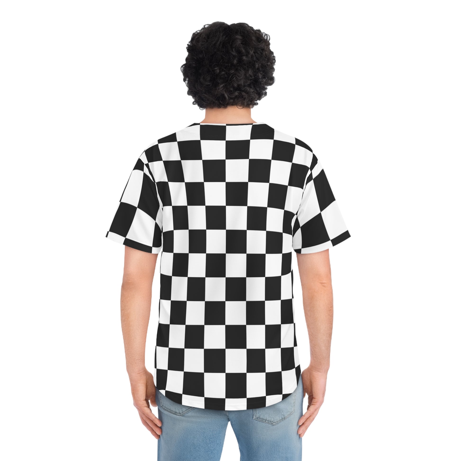 Checkerboard White and Black Men's Baseball Jersey (AOP), Artsulli - Art is Long, Life is Short, All Over Prints, , , , , , , 
