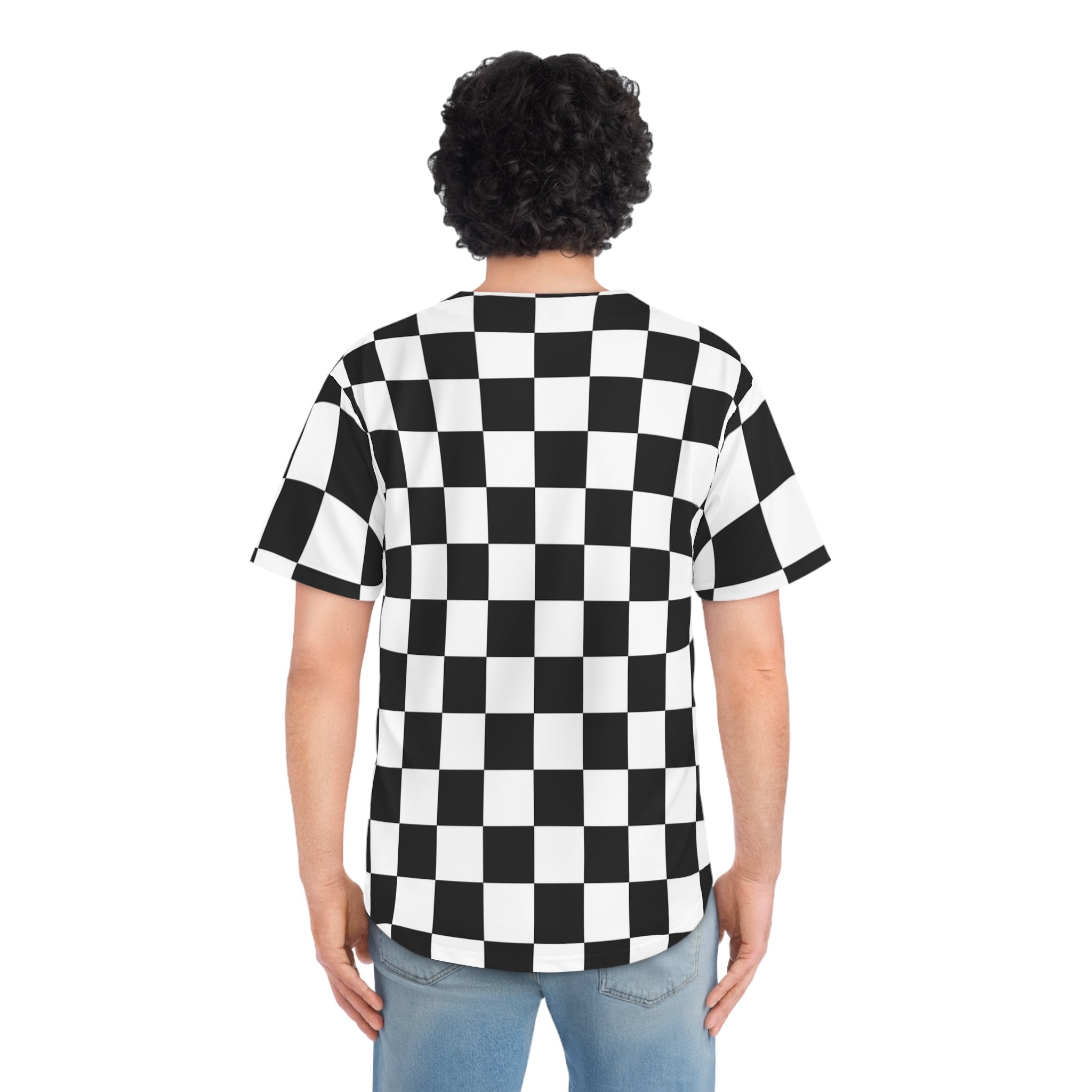 Checkerboard White and Black Men's Baseball Jersey (AOP), Artsulli - Art is Long, Life is Short, All Over Prints, , , , , , , 
