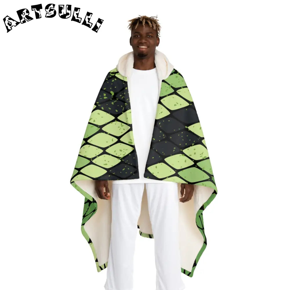 JAKKOUTTHEBXX Snake Skin Green and Black Hooded Sherpa Fleece