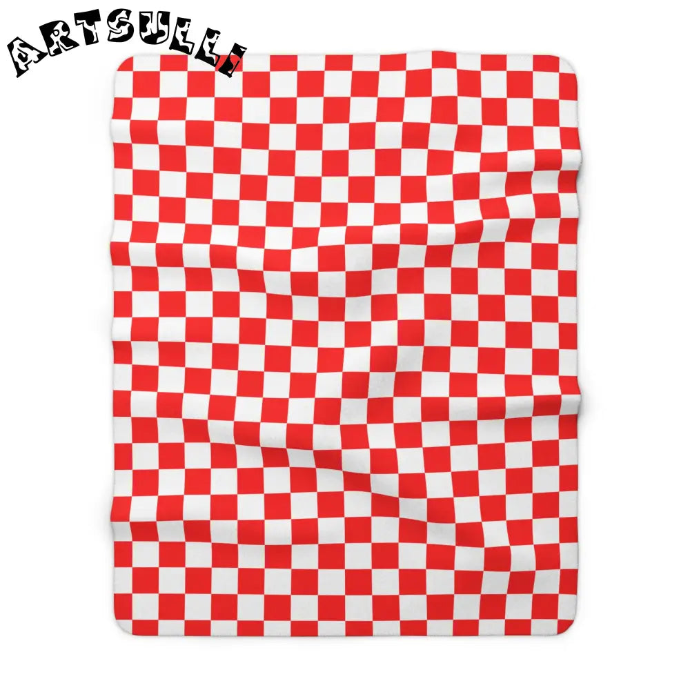JAKKOUTTHEBXX Checkerboard II Red and White Sherpa Fleece Blanket