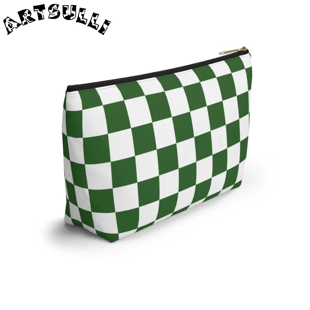 JAKKOUTTHEBXX Checkerboard White and Dark Green Accessory Pouch w