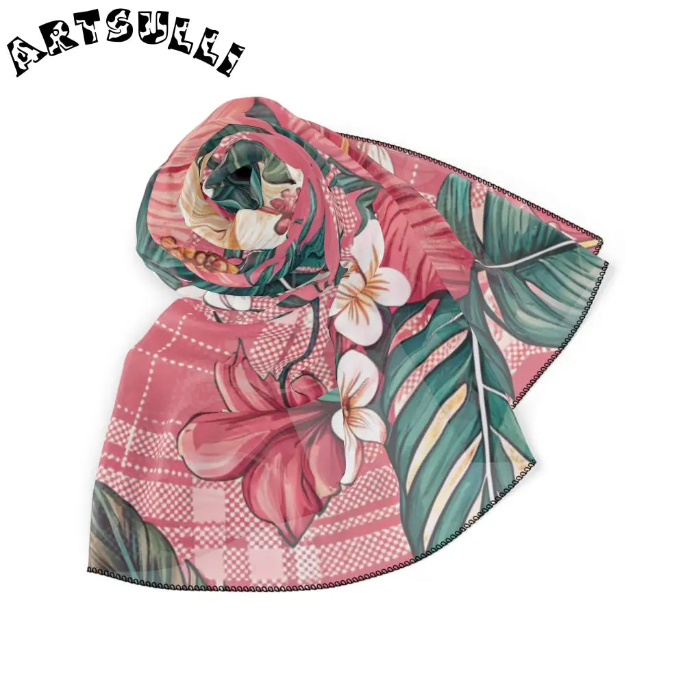 JAKKOUTTHEBXX Plaid x Floral Burgundy and Green Poly Scarf