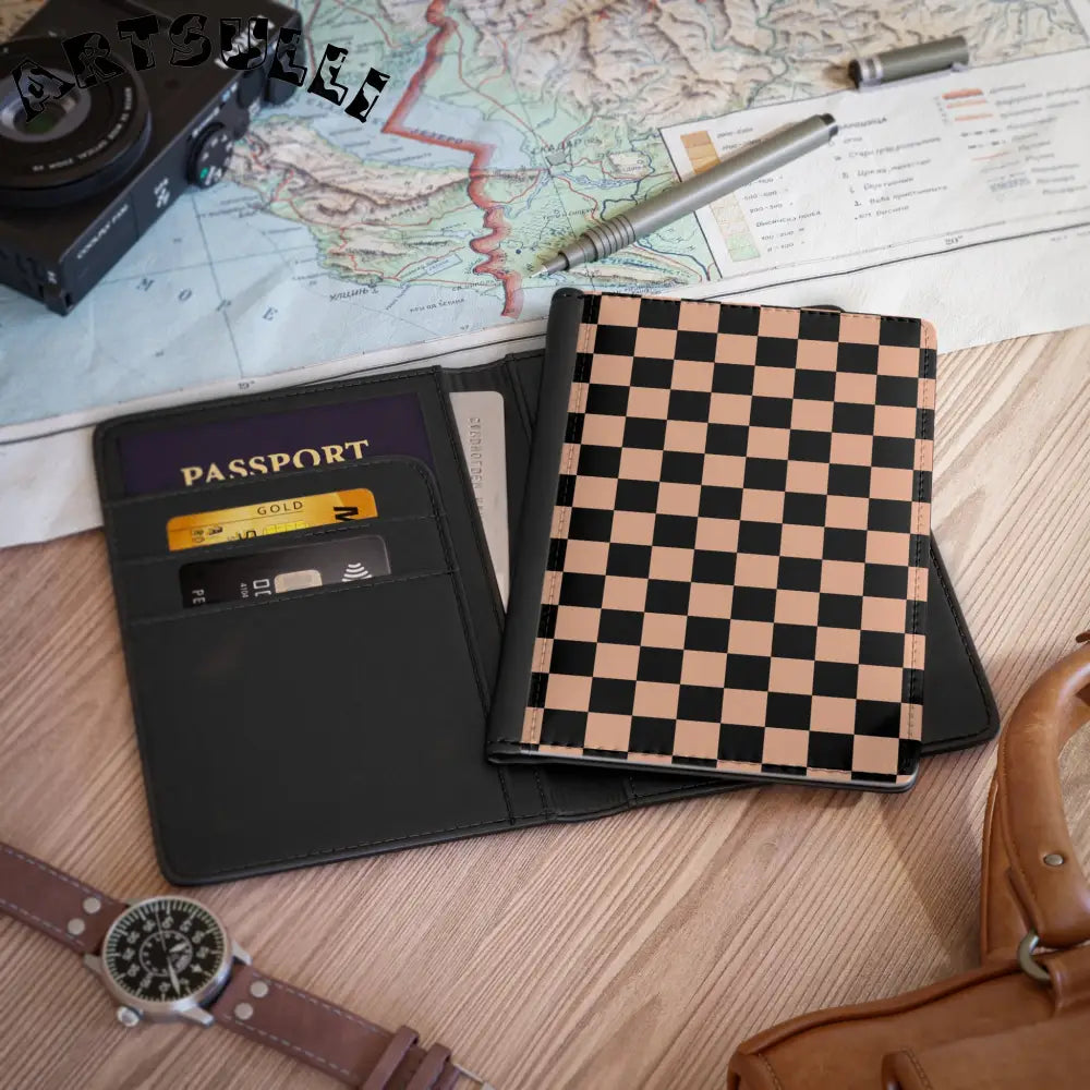 JAKKOUTTHEBXX Checkerboard Soft Orange and Black Passport Cover