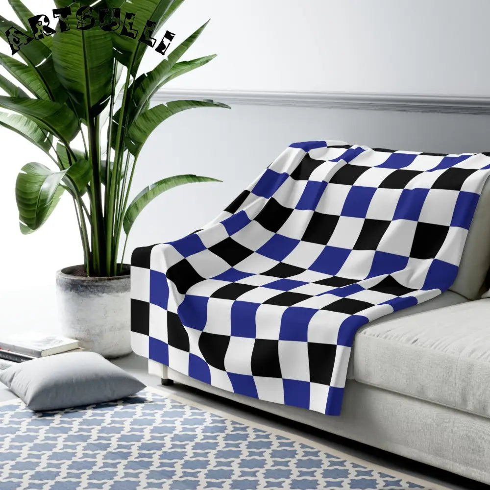 JAKKOUTTHEBXX Checkerboard Blue White and Black Sherpa Fleece