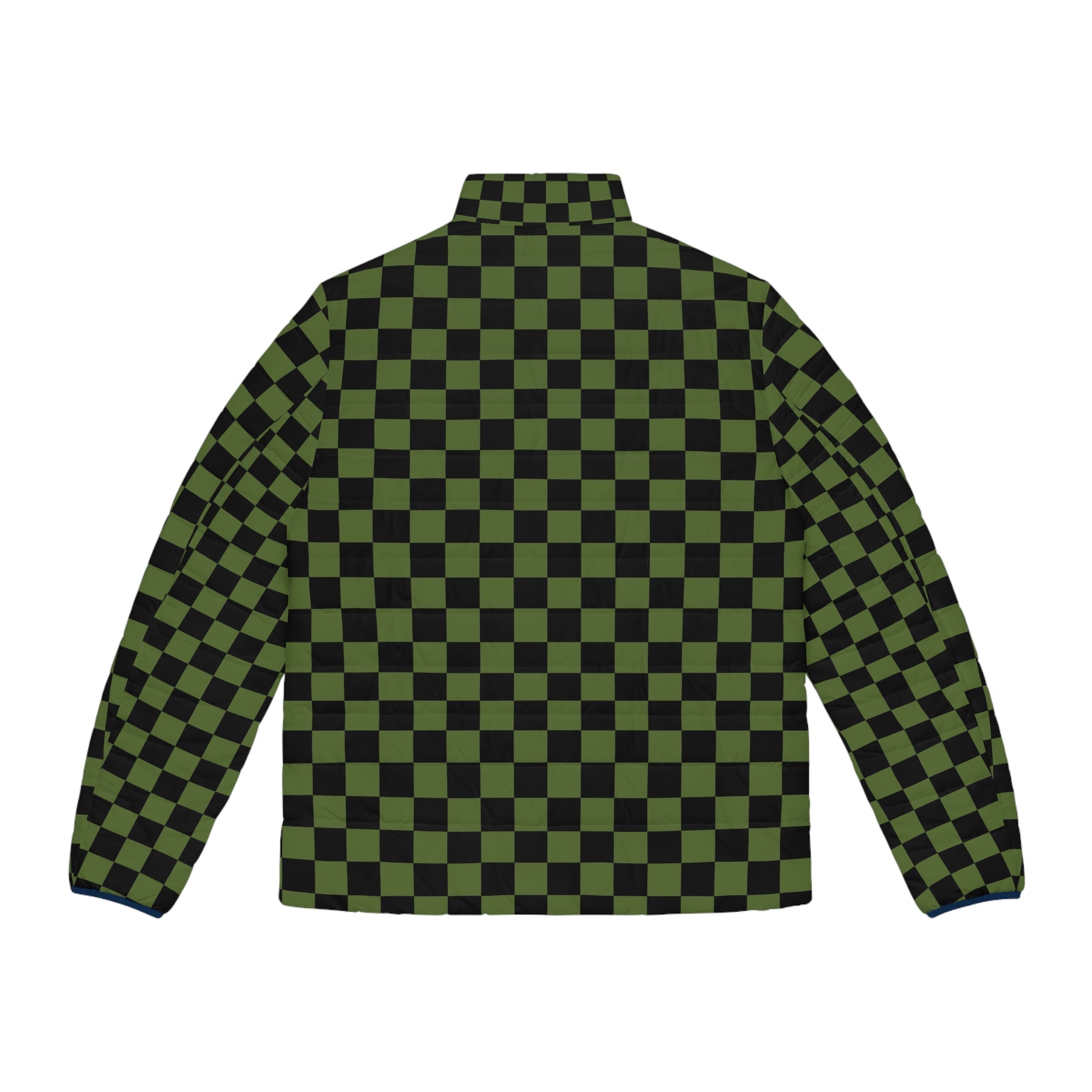 Checkerboard Olive Green and Black Men's Puffer Jacket (AOP), Artsulli - Art is Long, Life is Short, All Over Prints, , , , , , , 
