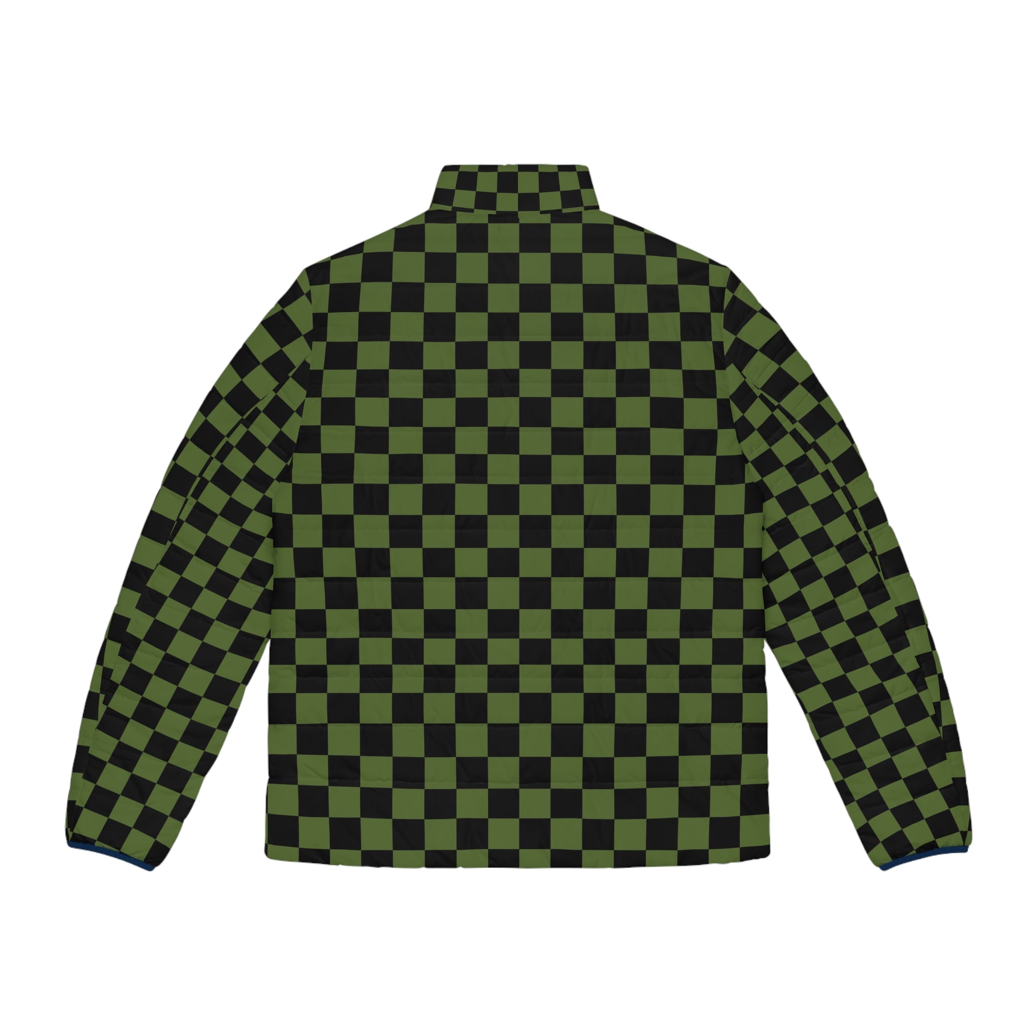 Checkerboard Olive Green and Black Men's Puffer Jacket (AOP), Artsulli - Art is Long, Life is Short, All Over Prints, , , , , , , 