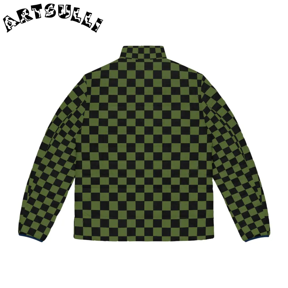 JAKKOUTTHEBXX Checkerboard Olive Green and Black Men’s Puffer Jacket