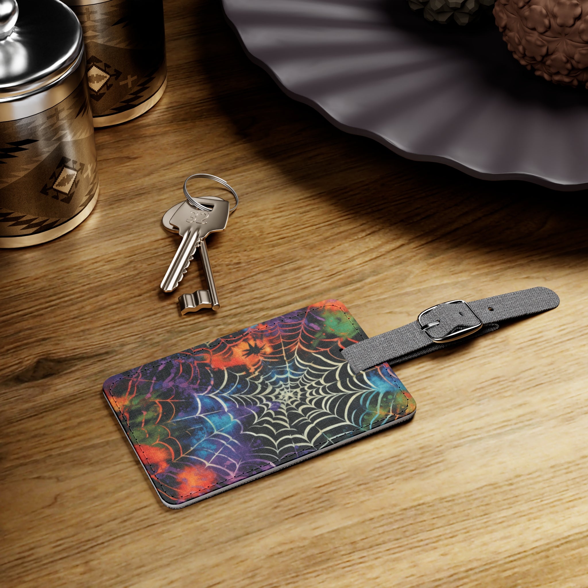 Spider Web Tie Dye Saffiano Polyester Luggage Tag, Rectangle, Artsulli - Art is Long, Life is Short, Accessories, , , , , , , 