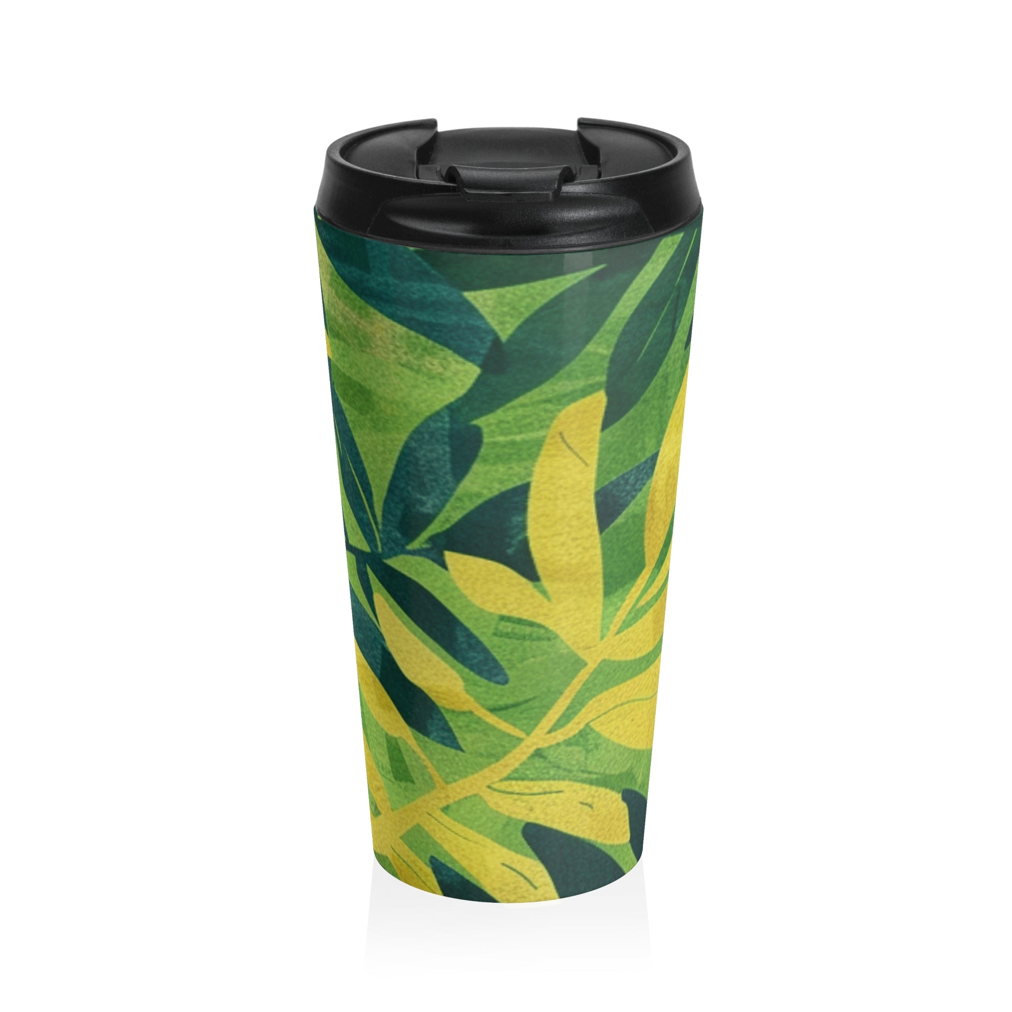 Green Leaf x Yellow Leaf x Tropical x Jungle Stainless Steel Travel Mug, Artsulli - Art is Long, Life is Short, Mug, Size, 15oz, , , , , 17462576134583215100