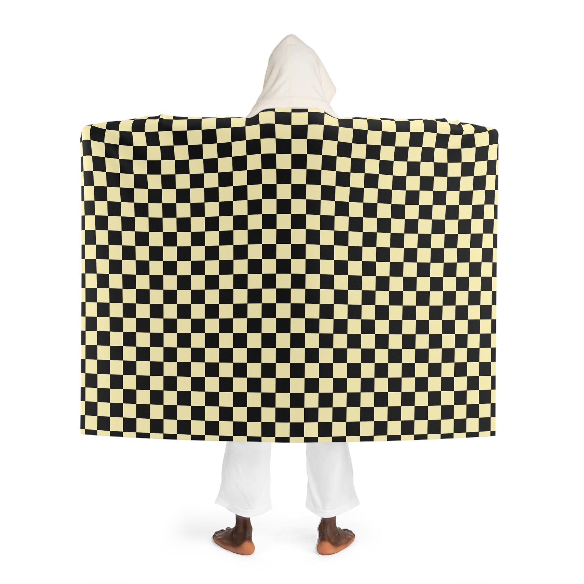 Checkerboard II Black and Yellow Hooded Sherpa Fleece Blanket, Artsulli - Art is Long, Life is Short, All Over Prints, , , , , , , 