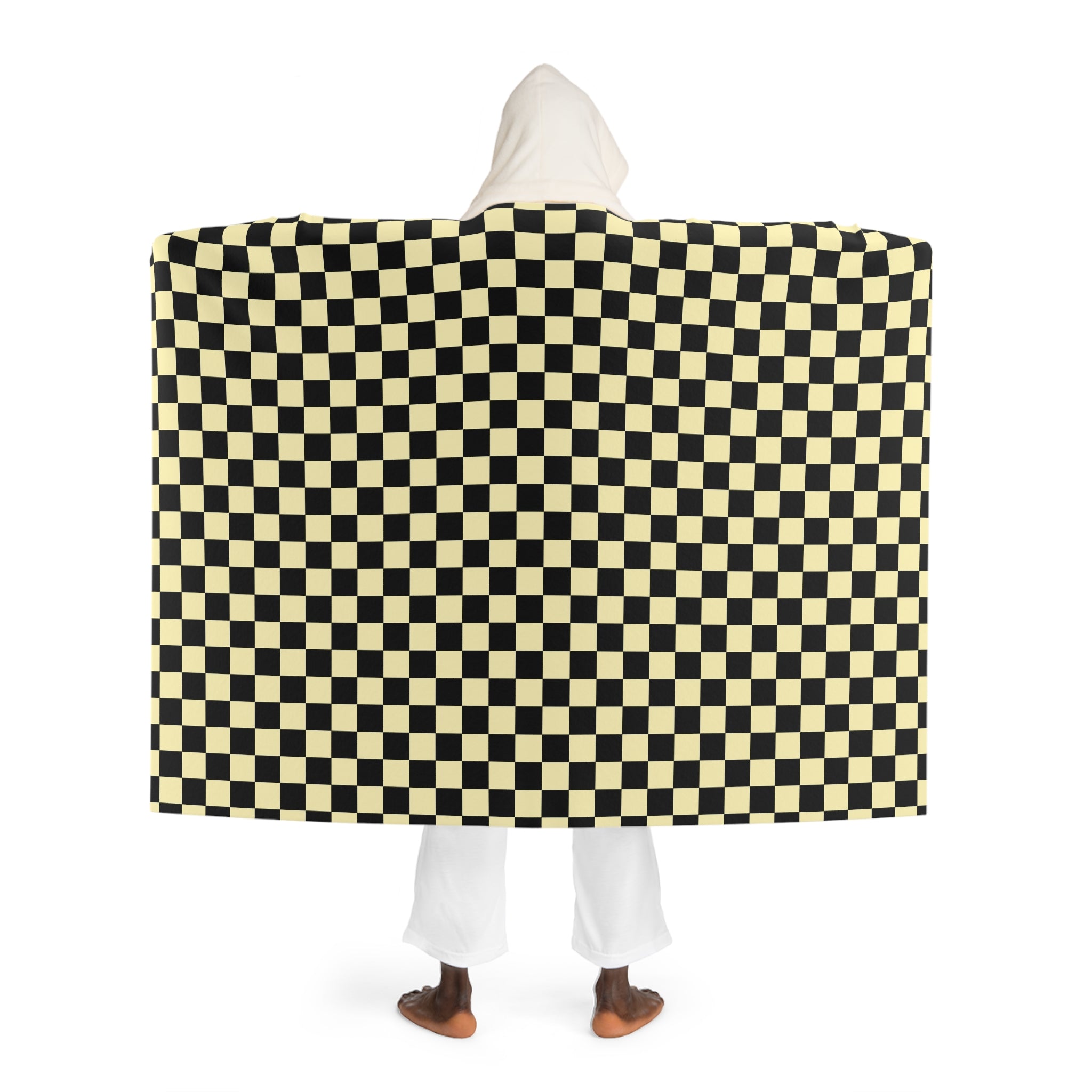 Checkerboard II Black and Yellow Hooded Sherpa Fleece Blanket, Artsulli - Art is Long, Life is Short, All Over Prints, , , , , , , 