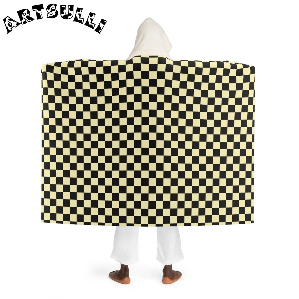 JAKKOUTTHEBXX Checkerboard II Black and Yellow Hooded Sherpa Fleece