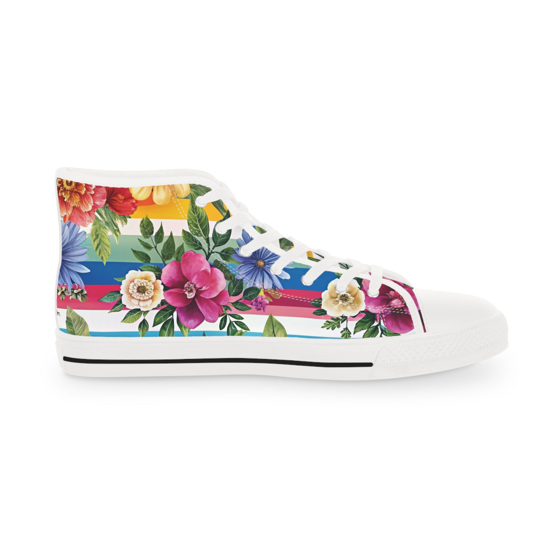 Floral Stripe 4K II Men's High Top Sneakers, Artsulli - Art is Long, Life is Short, Shoes, , , , , , , 