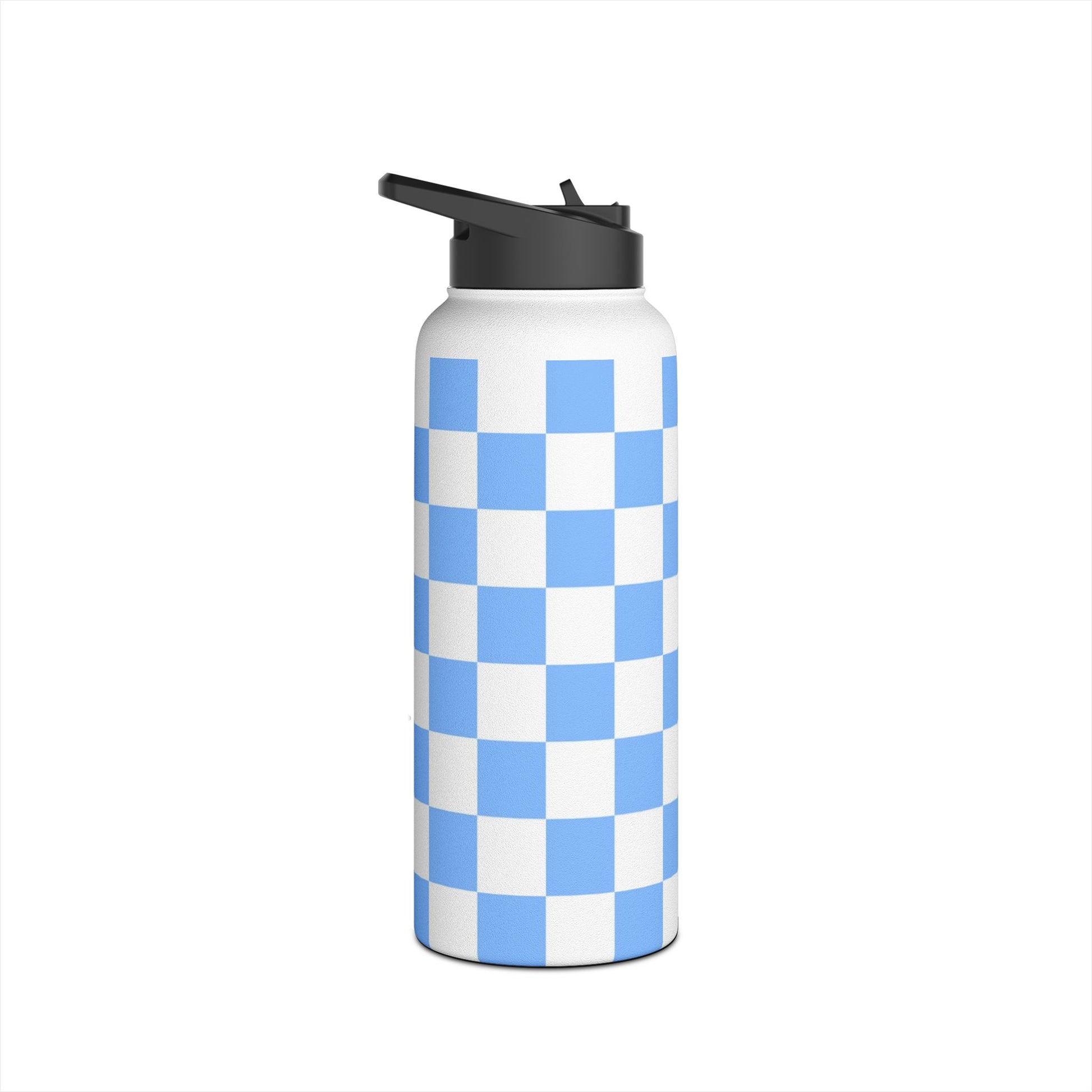 Checkerboard White and Light Blue Stainless Steel Water Bottle, Standard Lid, Artsulli - Art is Long, Life is Short, Mug, , , , , , , 