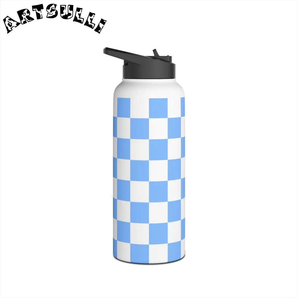 JAKKOUTTHEBXX Checkerboard White and Light Blue Stainless Steel
