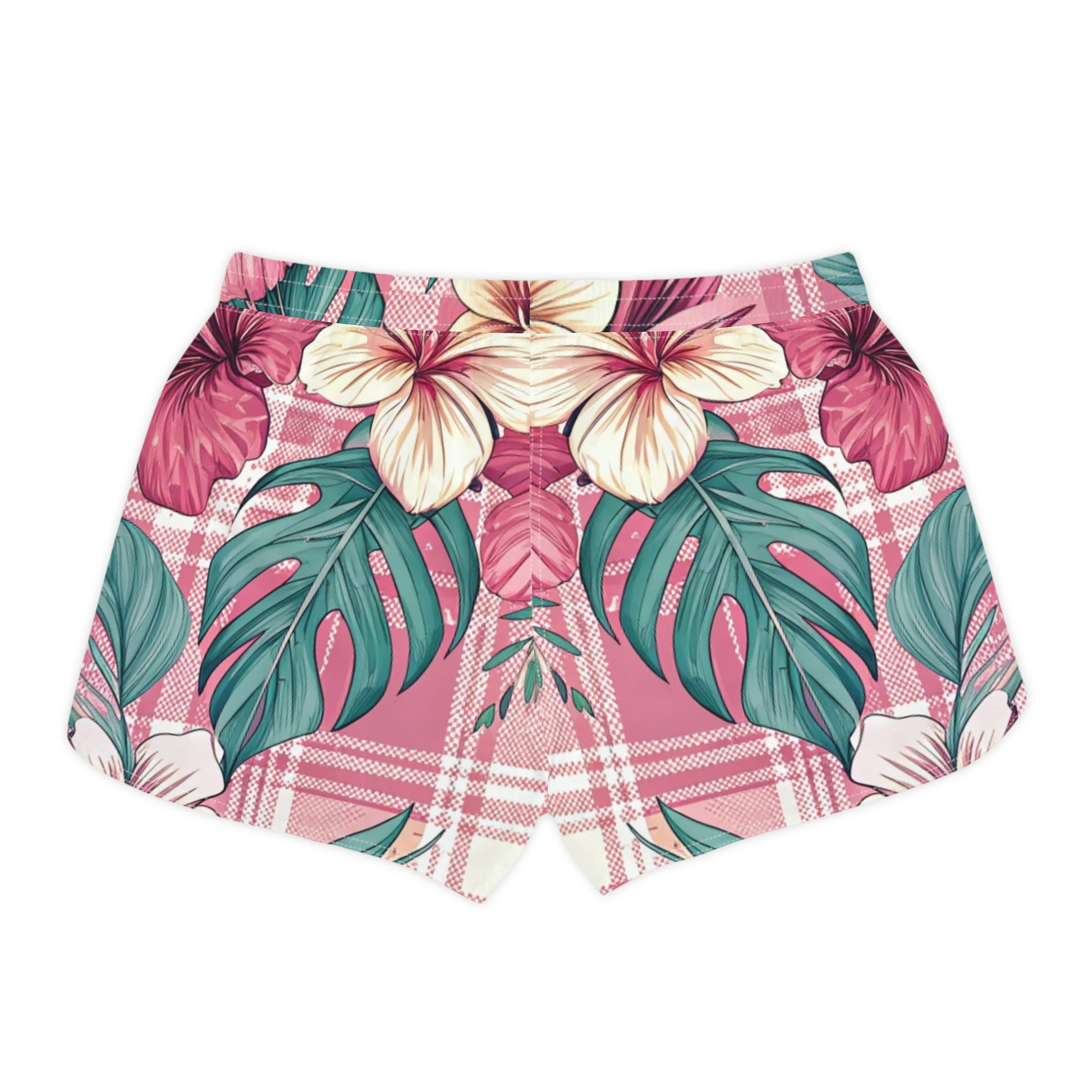 Plaid x Floral Burgundy and GreenWomen's Casual Shorts (AOP), Artsulli - Art is Long, Life is Short, All Over Prints, , , , , , , 