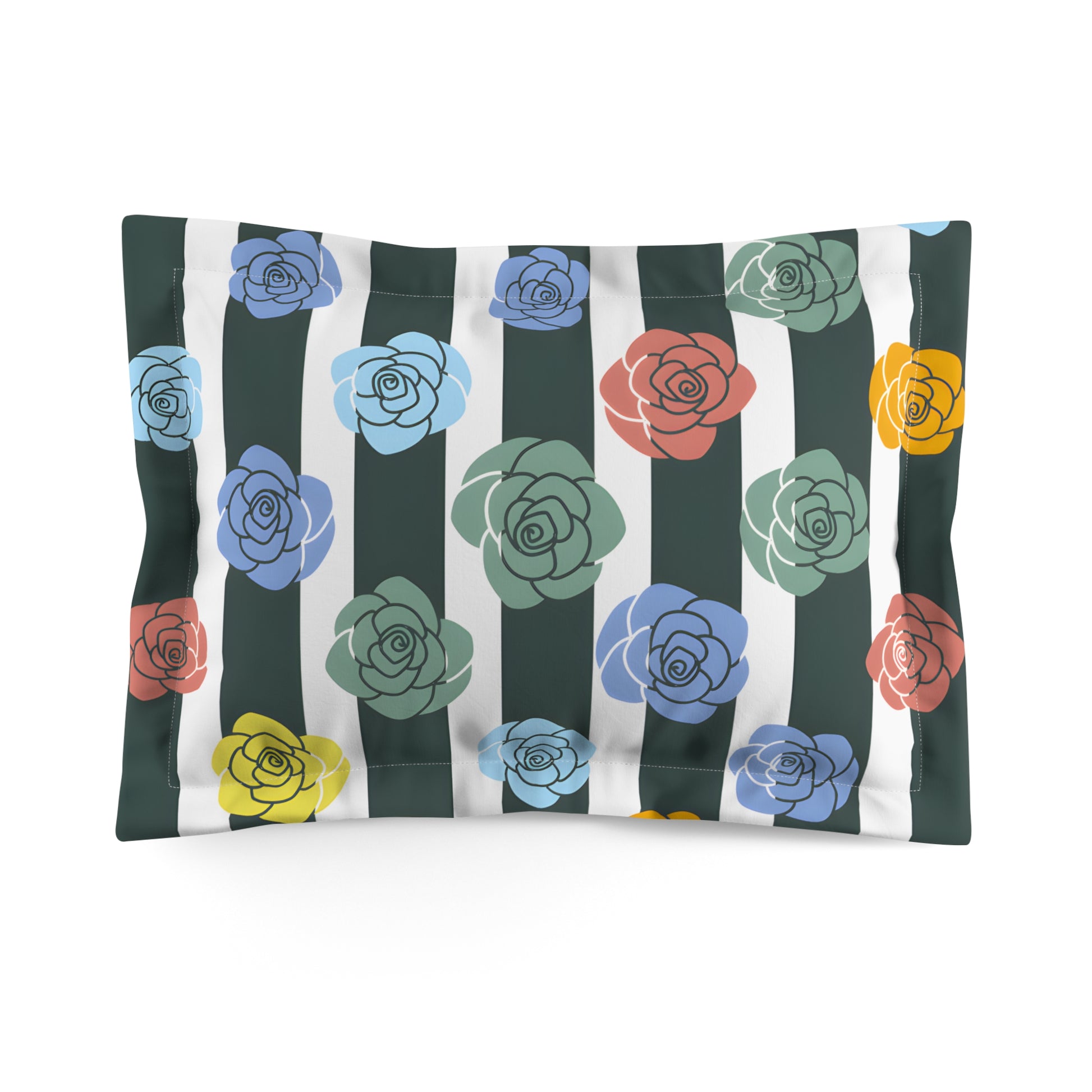 Stripes x Roses Black and White Microfiber Pillow Sham, Artsulli - Art is Long, Life is Short, Home Decor, Size, Standard, , , , , 11738900737983