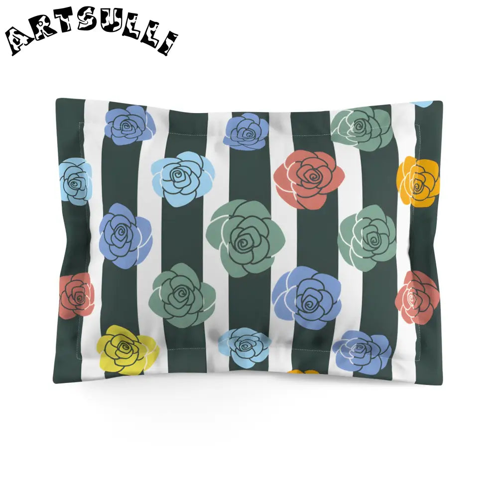 JAKKOUTTHEBXX Stripes x Roses Black and White Microfiber Pillow Sham