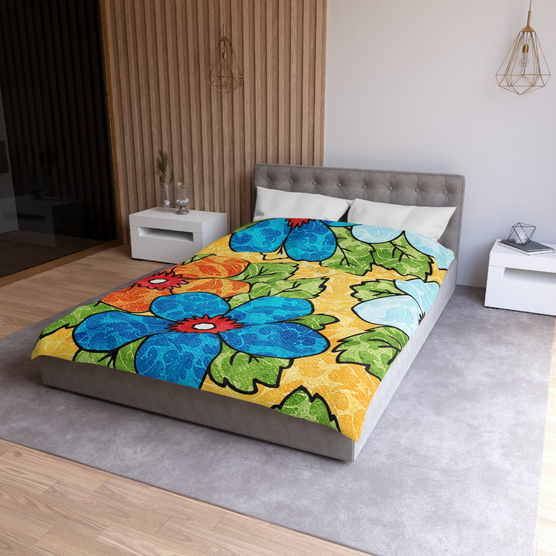 Groovy Yellow Floral Kl Microfiber Duvet Cover, Artsulli - Art is Long, Life is Short, Home Decor, , , , , , , 