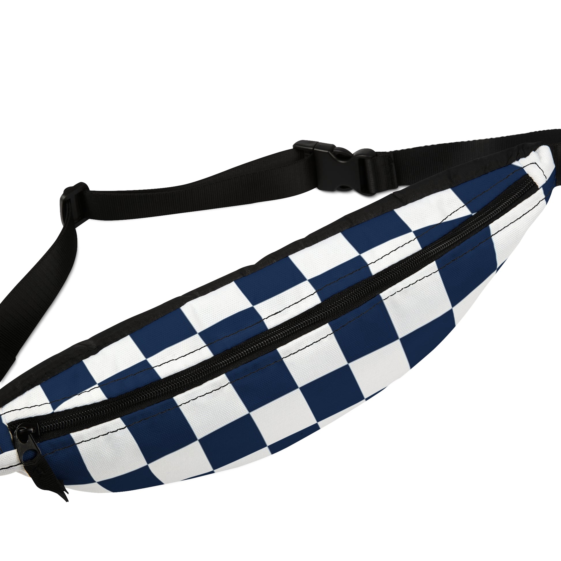 Checkerboard White and Navy Blue Fanny Pack, Artsulli - Art is Long, Life is Short, Bags, , , , , , , 
