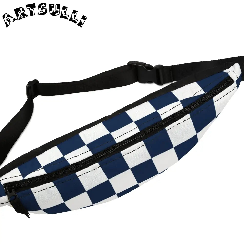 JAKKOUTTHEBXX Checkerboard White and Navy Blue Fanny Pack