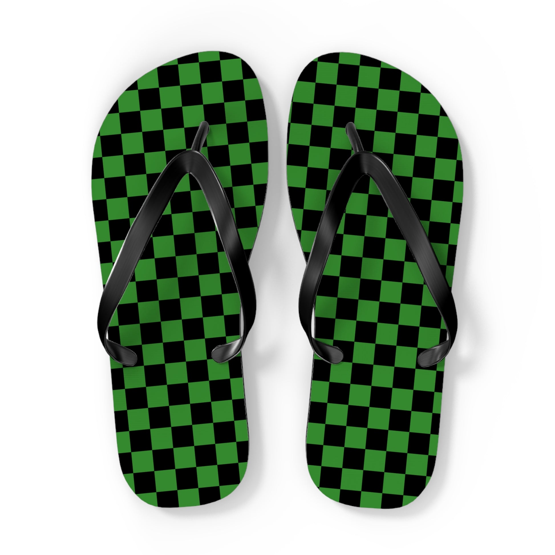 Checkerboard Green and Black Flip Flops, Artsulli - Art is Long, Life is Short, Shoes, Size, XL, Color, Black sole, , , 33683596068367193987