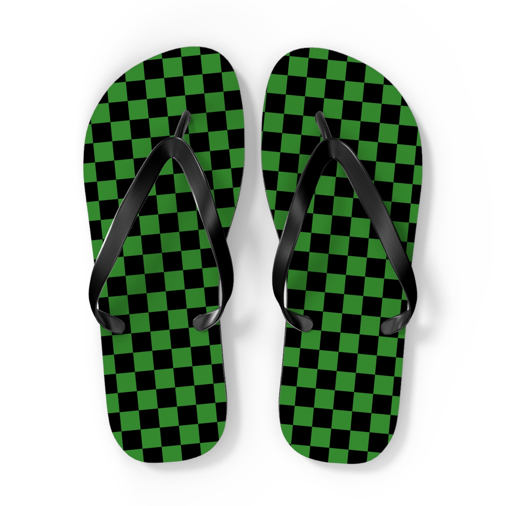Checkerboard Green and Black Flip Flops, Artsulli - Art is Long, Life is Short, Shoes, Size, XL, Color, Black sole, , , 33683596068367193987