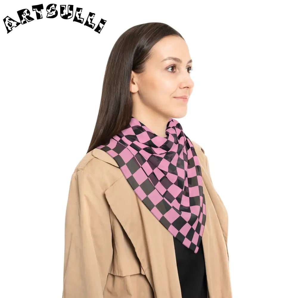 JAKKOUTTHEBXX Checkerboard II Black and Pink Poly Scarf