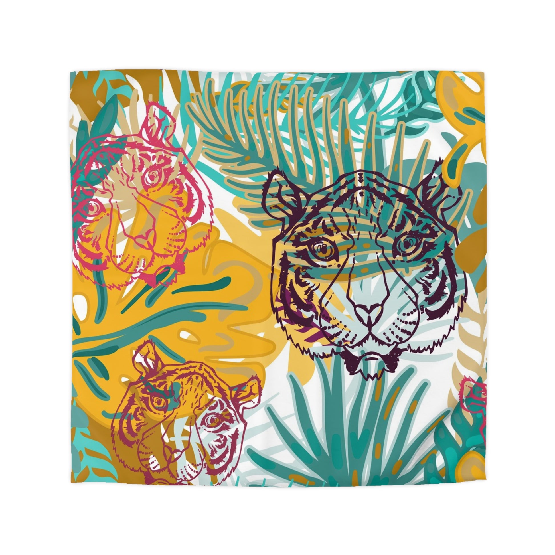 Tropical Jungle Tigers Brown and Green Microfiber Duvet Cover, Artsulli - Art is Long, Life is Short, Home Decor, Size, Queen, Color, Cream, , , 14482011994741