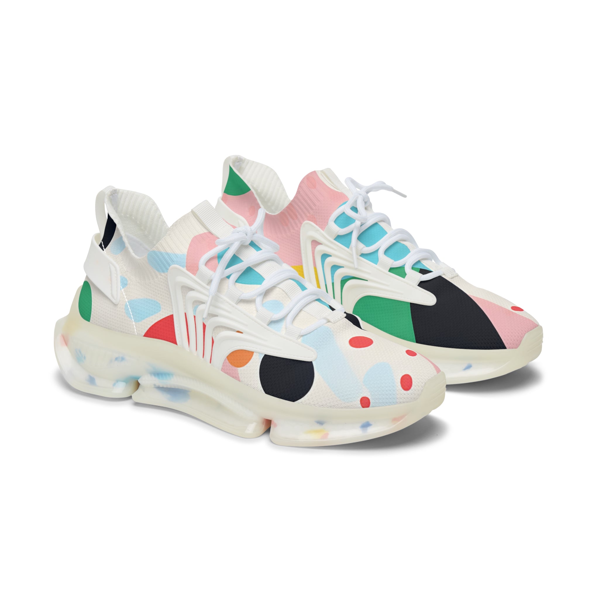 Colorful Abstract Shapes Women's Mesh Sneakers, Artsulli - Art is Long, Life is Short, Shoes, Color, White sole, Size, US 5.5, , , 28166079736882