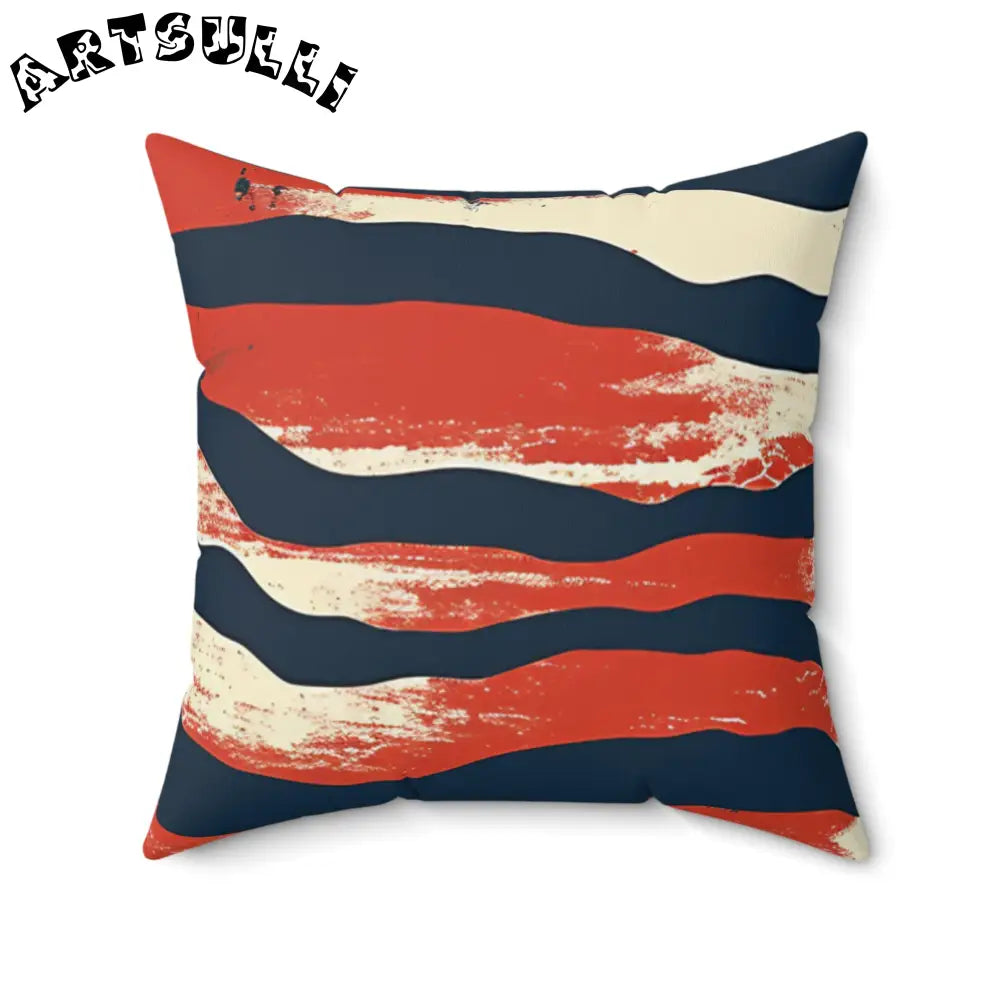 JAKKOUTTHEBXX Abstract Red White and Navy Brushstroke Square Pillow