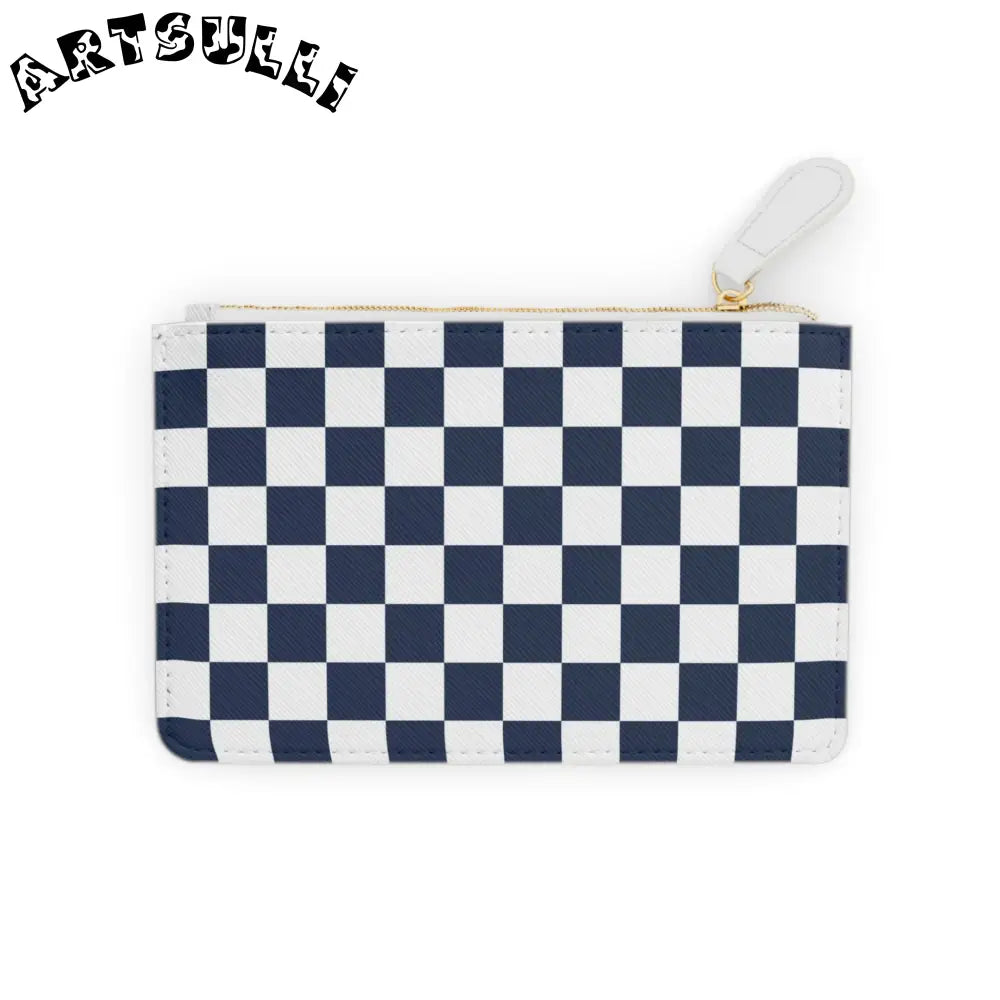 JAKKOUTTHEBXX Checkerboard White and Navy Blue Mini Clutch Bag