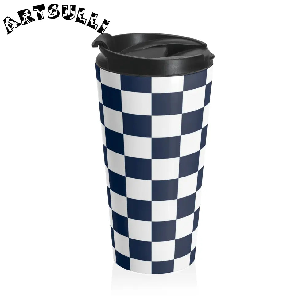 JAKKOUTTHEBXX Checkerboard White and Navy Blue Stainless Steel