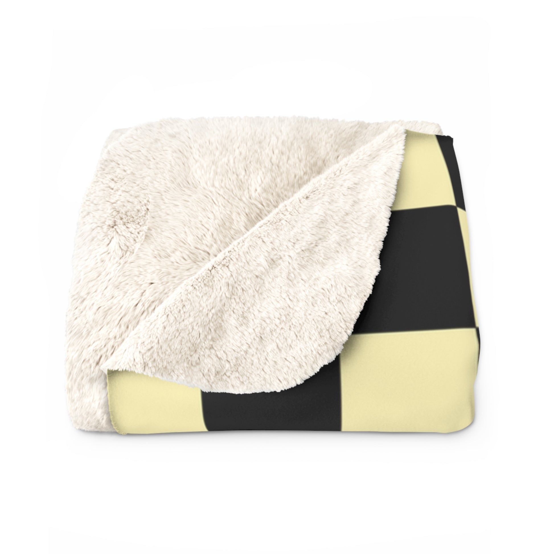 Checkerboard Black and Yellow Sherpa Fleece Blanket, Artsulli - Art is Long, Life is Short, Home Decor, , , , , , , 