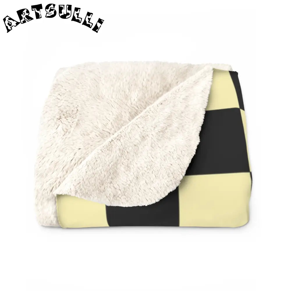 JAKKOUTTHEBXX Checkerboard Black and Yellow Sherpa Fleece Blanket