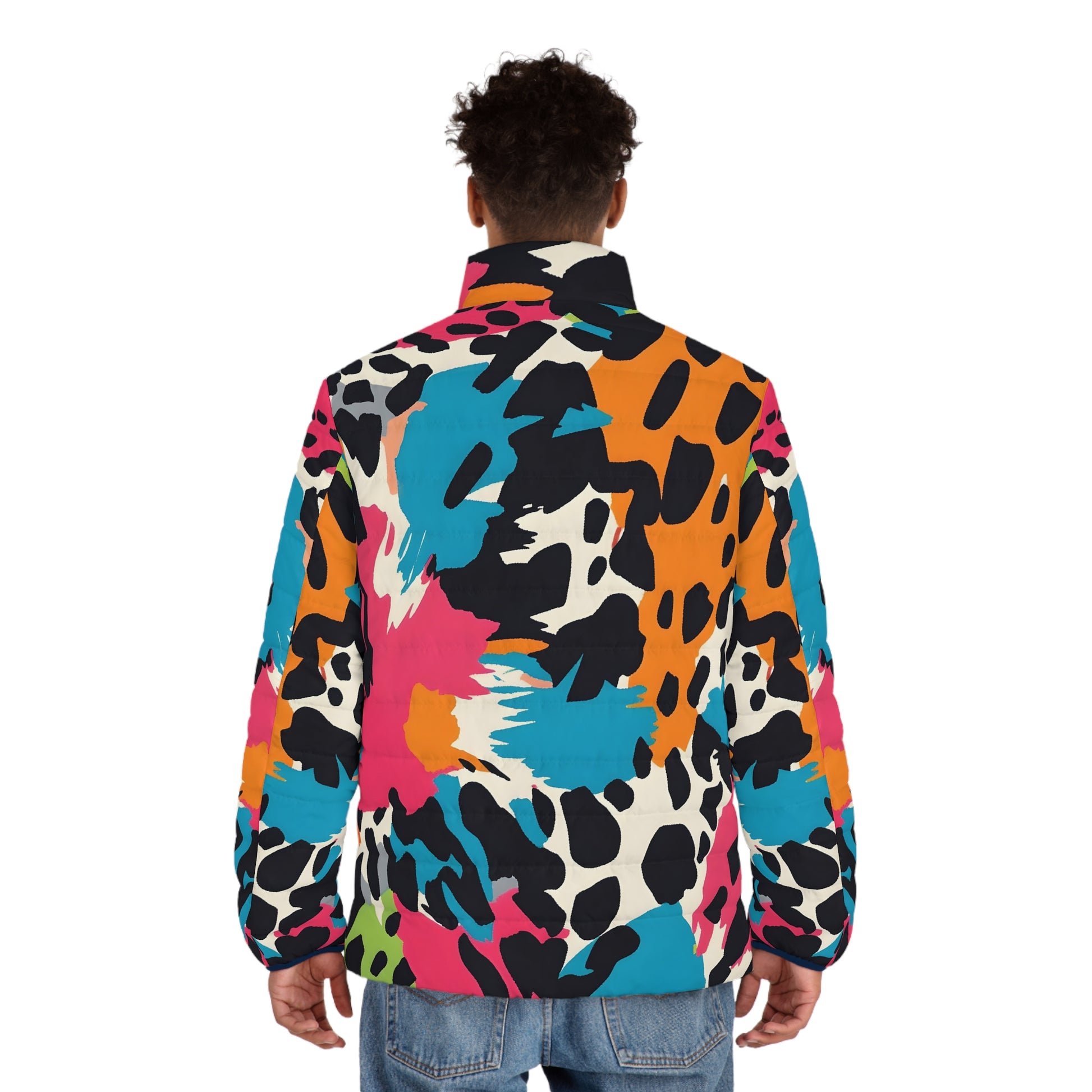 Wild Brush Strokes x Animal Print Multi-Color  Men's Puffer Jacket (AOP), Artsulli - Art is Long, Life is Short, All Over Prints, , , , , , , 