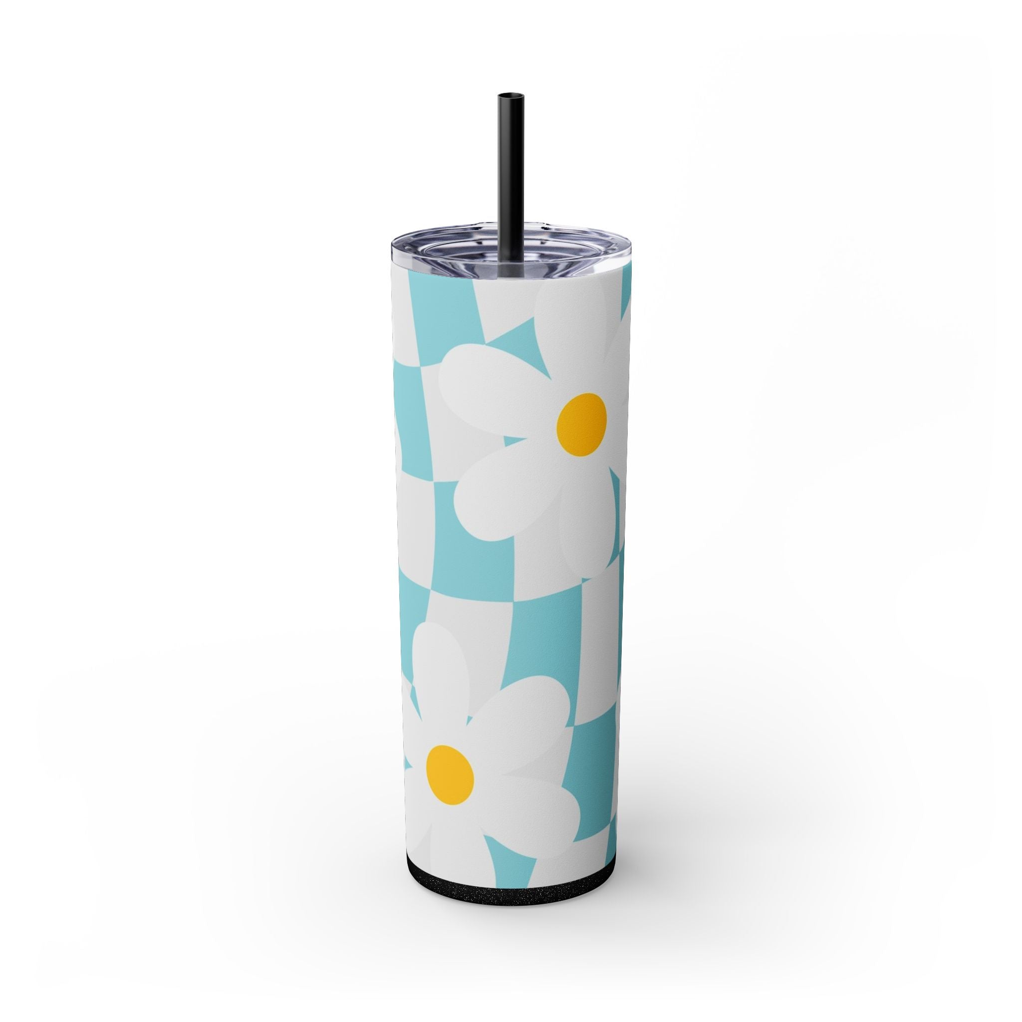 Trippy Check Garden Skinny Tumbler with Straw, 20oz, Artsulli - Art is Long, Life is Short, Mug, Finish, Glossy, Color, Glitter Black, Size, 20oz, 12551126993453891807