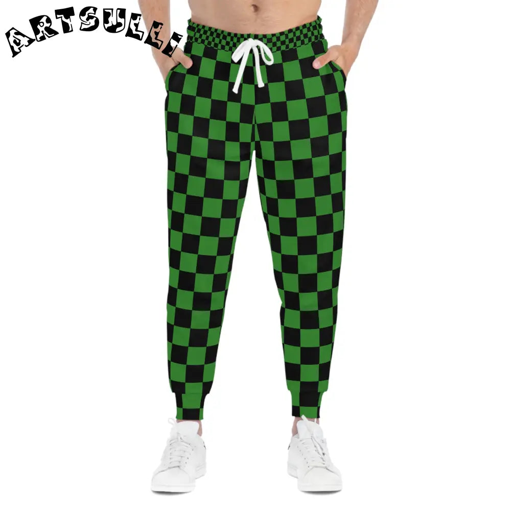 JAKKOUTTHEBXX Checkerboard Green and Black Athletic Joggers (AOP)