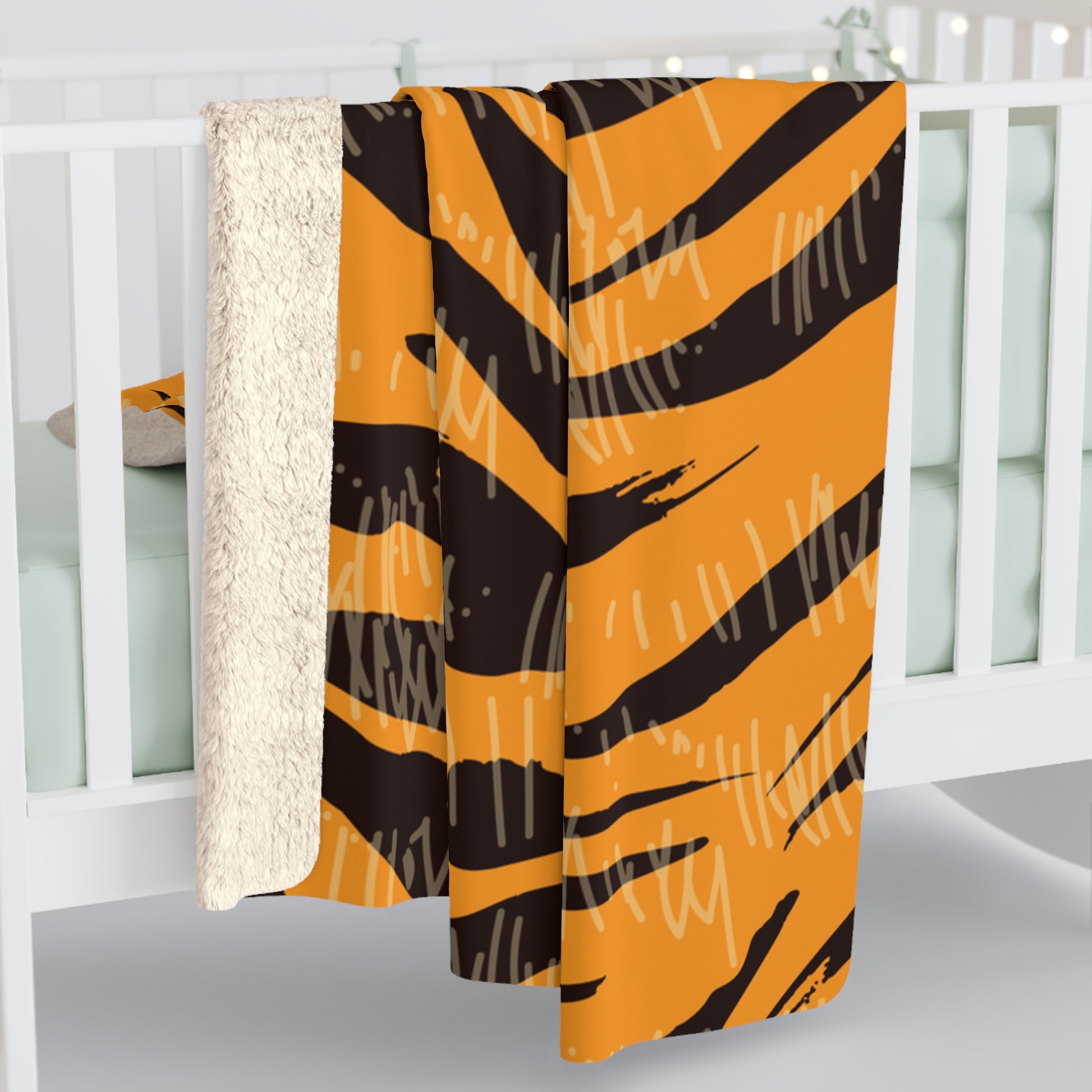 Tiger Scratches Orange & Black Sherpa Fleece Blanket, Artsulli - Art is Long, Life is Short, Home Decor, , , , , , , 