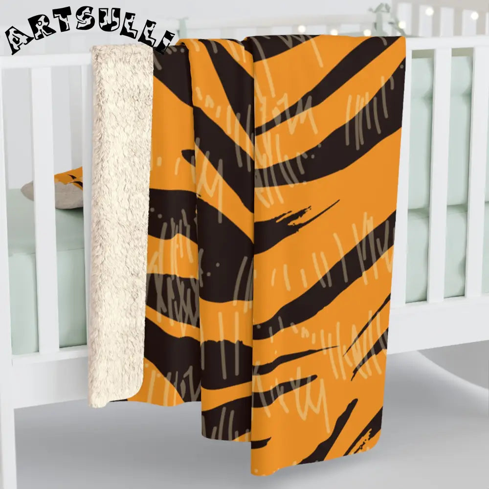JAKKOUTTHEBXX Tiger Scratches Orange & Black Sherpa Fleece Blanket
