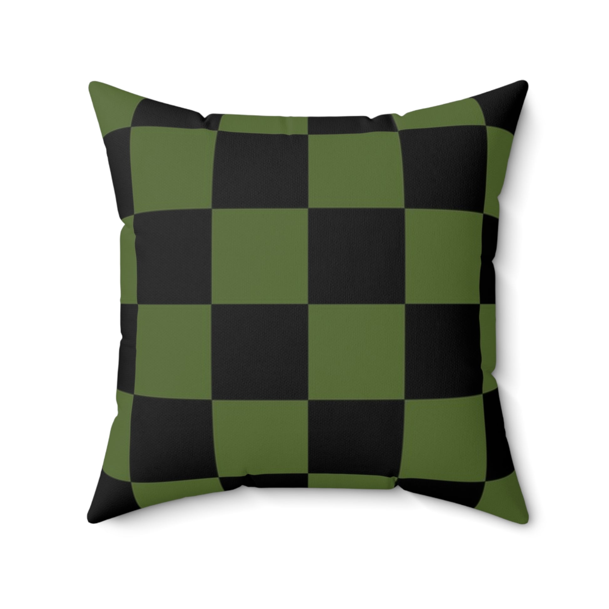 Checkerboard Olive Green and Black Spun Polyester Square Pillow, Artsulli - Art is Long, Life is Short, Home Decor, , , , , , , 