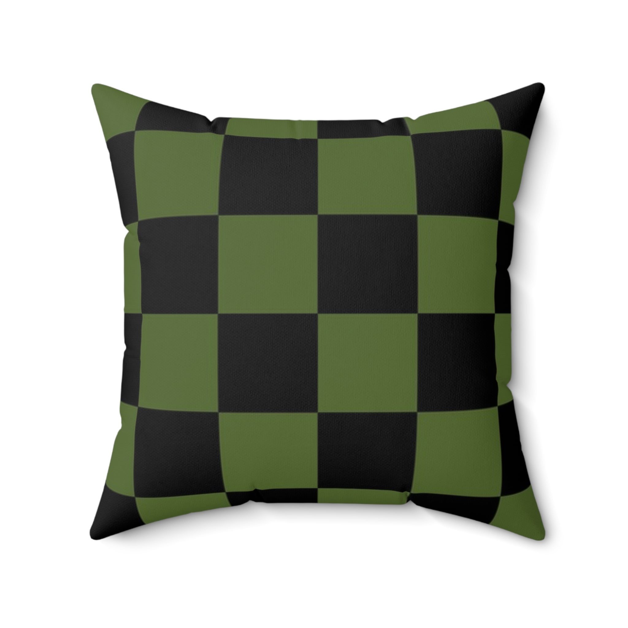 Checkerboard Olive Green and Black Spun Polyester Square Pillow, Artsulli - Art is Long, Life is Short, Home Decor, , , , , , , 
