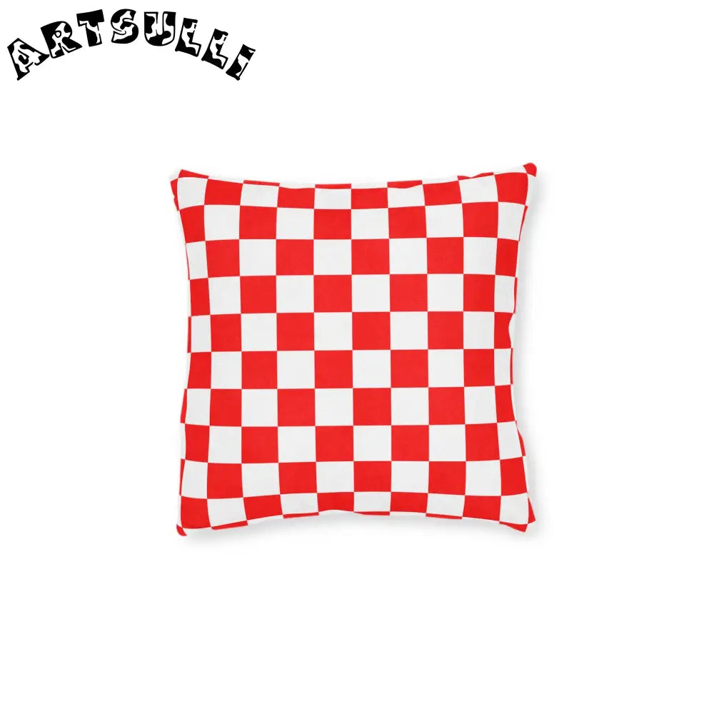 JAKKOUTTHEBXX Checkerboard Red and White Square Pillow JAKKOUTTHEBXX